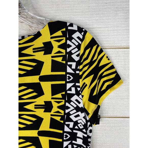 Emma & Michele Dress Womens M Yellow Black Short Sleeve Stretch Knit Keyhole - Picture 9 of 9